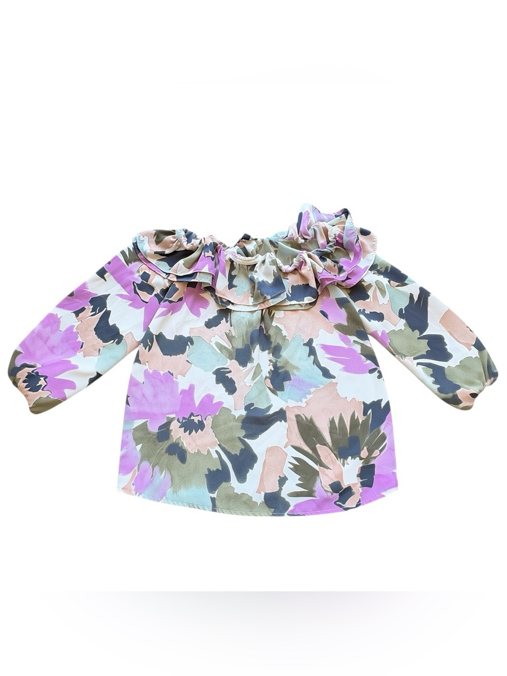 J. Crew Mercantile Floral Ruffle Coquette Off Shoulder Blouse Balloon Sleeve XS
